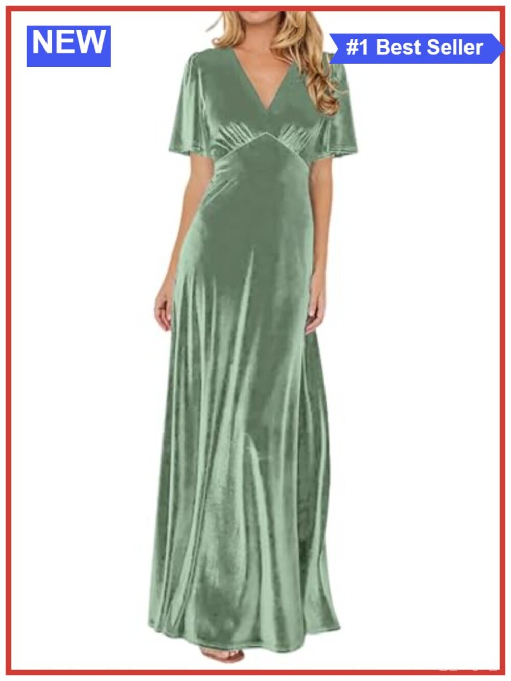 Velvet V-Neck Maxi Dress Short Sleeve Empire Waist Formal